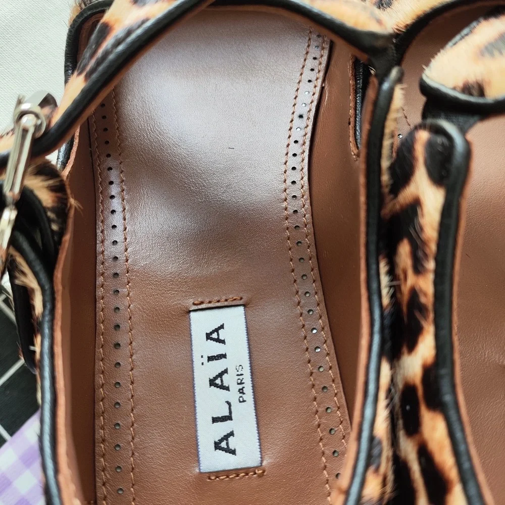 Alaia Leopard-Print Mary Jane Flats in Brown and Black